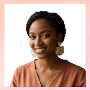 Crackle Tortoise Acetate & Gold Drop Earrings - Geo